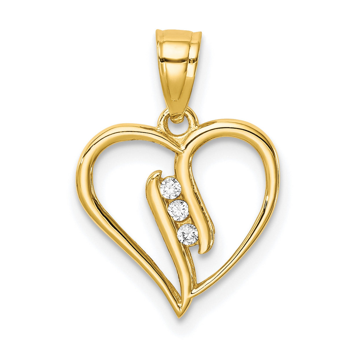 10k Yellow Gold Heart Pendant with Cubic Zirconia, Open Design Romantic Jewelry for Women