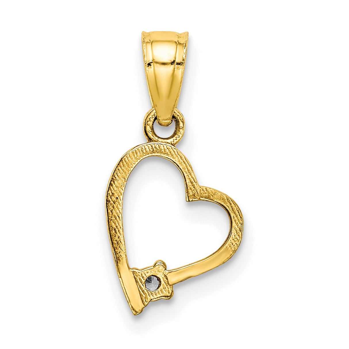10k Yellow Gold Heart Pendant with Cubic Zirconia, Open Design, Romantic Jewelry for Women