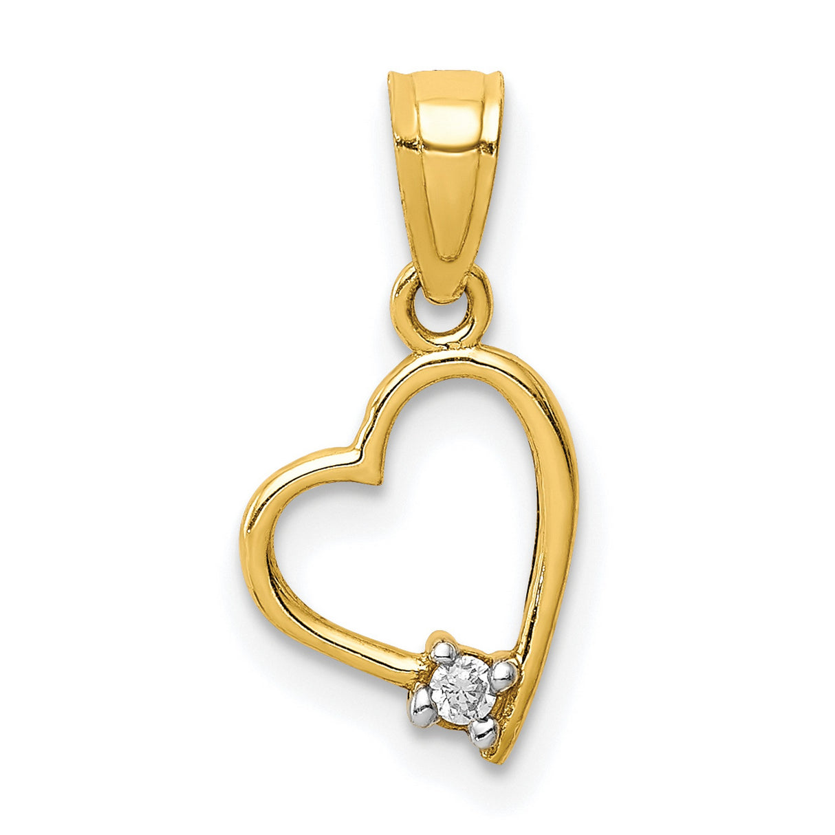 10k Yellow Gold Heart Pendant with Cubic Zirconia, Open Design, Romantic Jewelry for Women