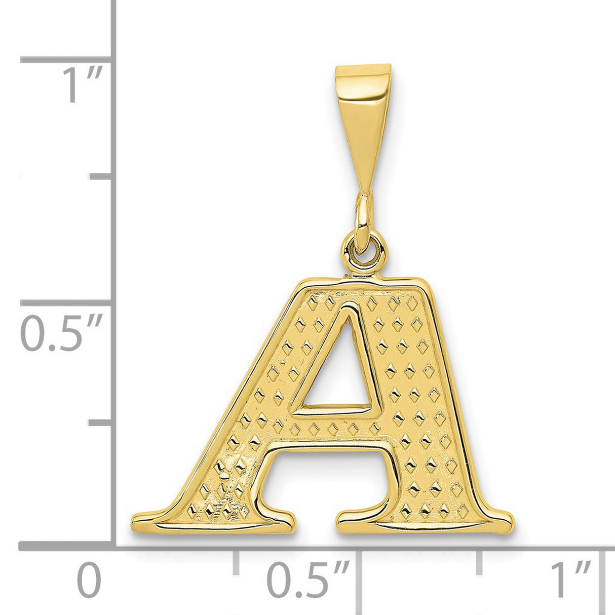 10k Yellow Gold Initial A Pendant, Diamond Cut Accents, Textured Alphabet Charm