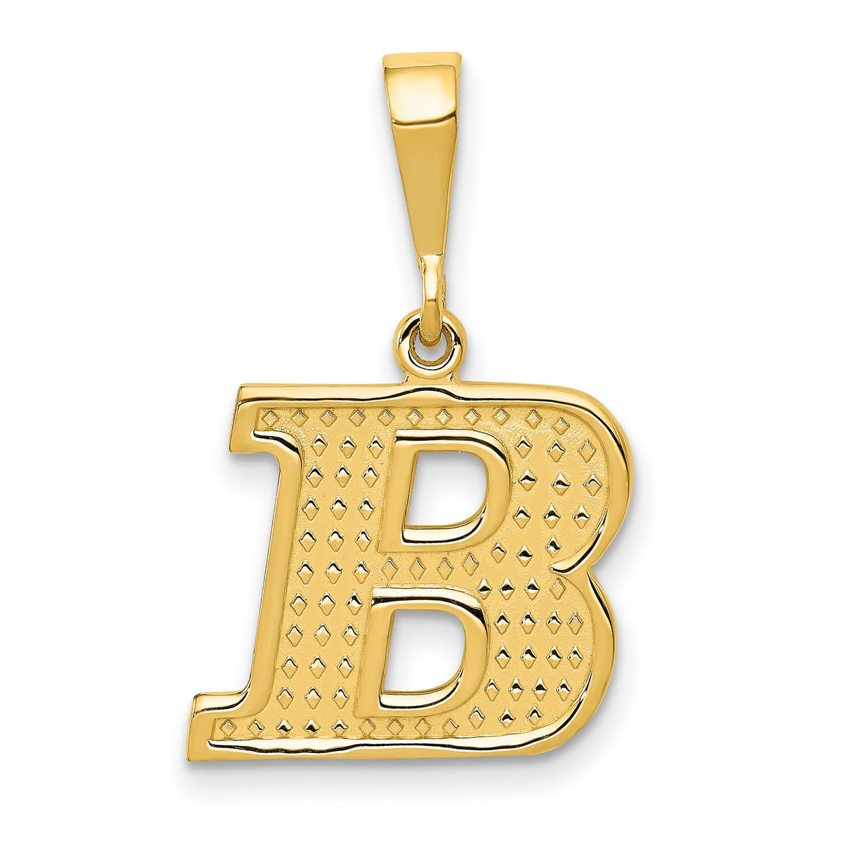 10k Yellow Gold Initial B Pendant with Polished Diamond Cut Finish, Letter Charm for Women or Unisex