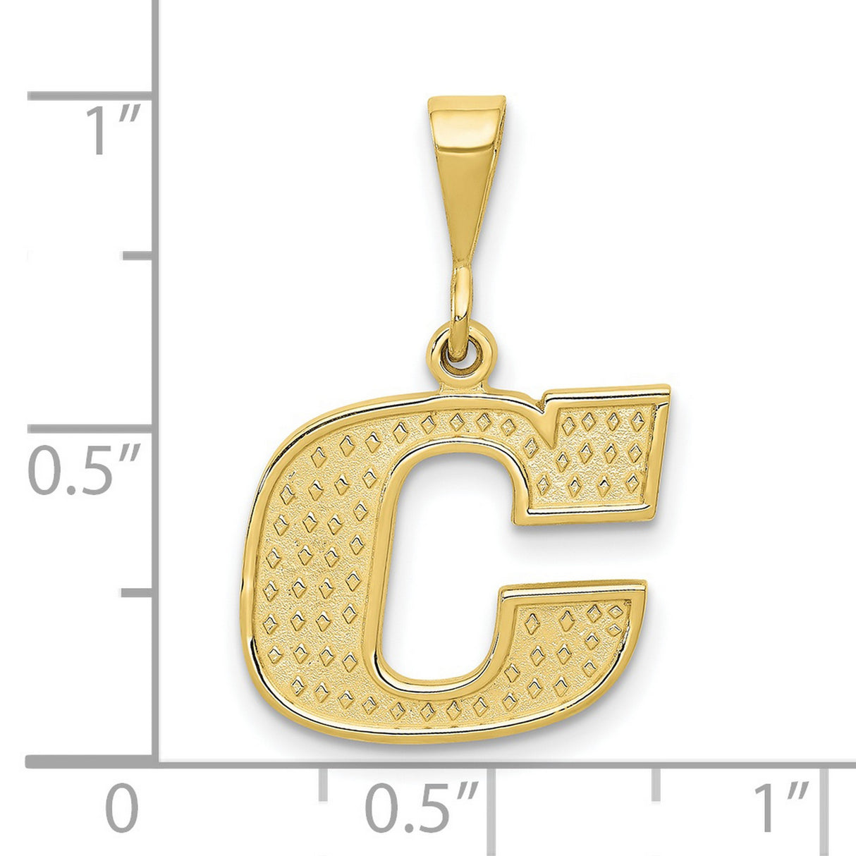 10k Yellow Gold Initial C Pendant, Textured Diamond-Cut Letter Charm, Unisex Monogram Jewelry