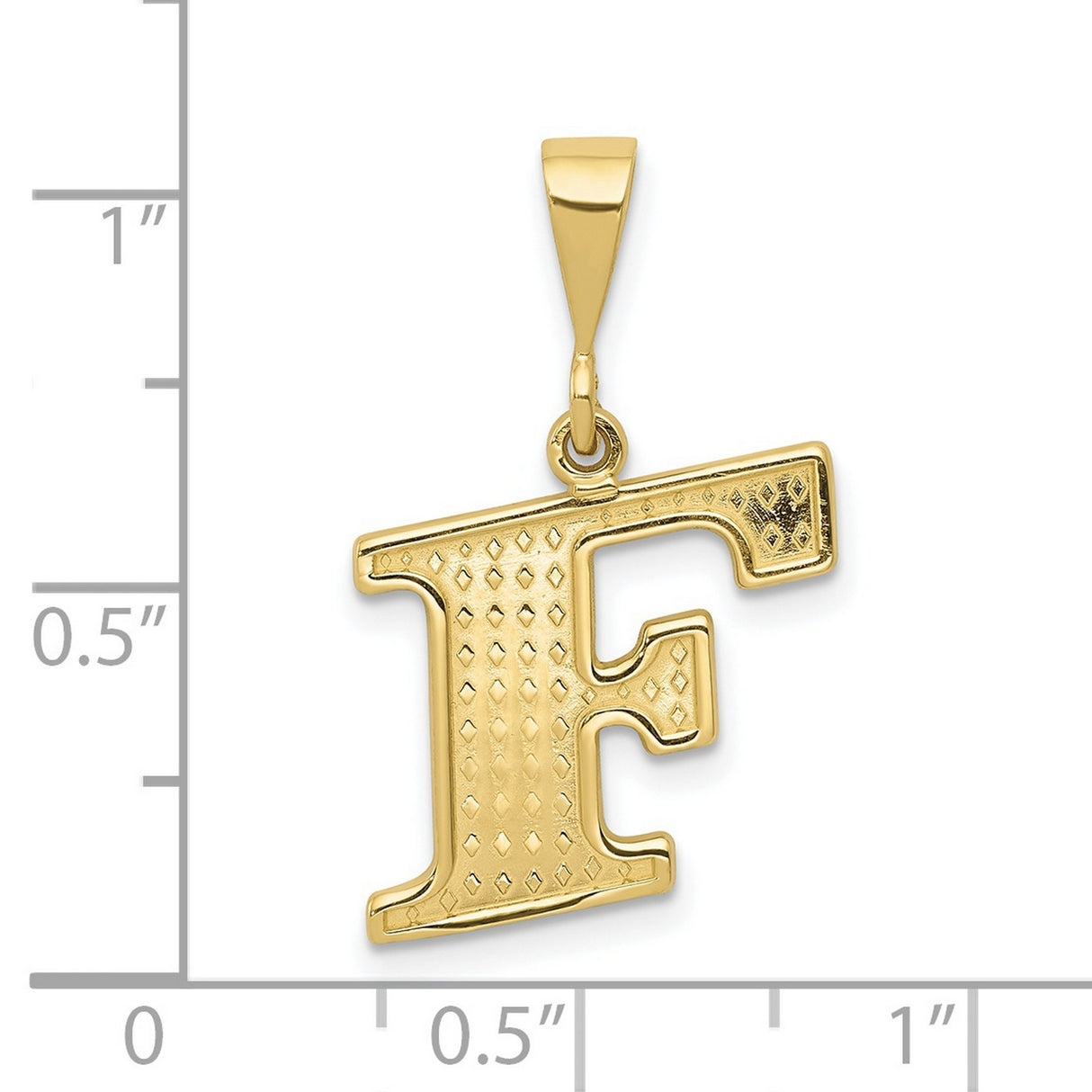 10k Yellow Gold Initial F Pendant, Textured Diamond Cut Letter Charm, Unisex Minimalist Jewelry