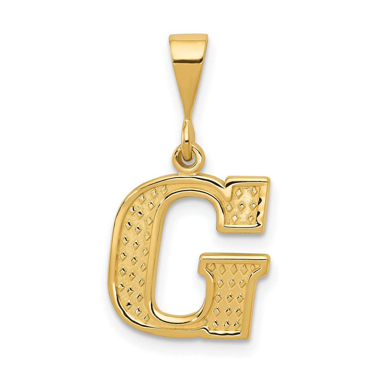 10k Yellow Gold Letter G Pendant, Diamond-Cut Textured Alphabet Charm for Women or Unisex Wear