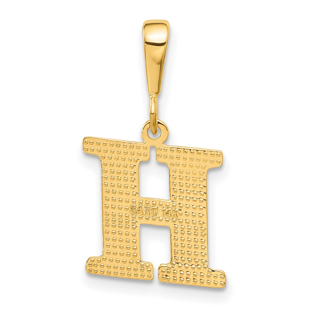 10k Yellow Gold Initial H Pendant, Diamond Cut Textured Alphabet Charm with Polished Bail