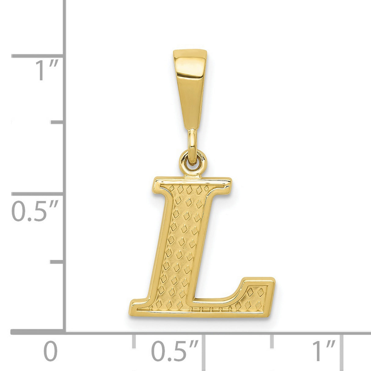 10k Yellow Gold Letter L Pendant, Diamond-Cut Textured Initial Charm for Women or Unisex Wear