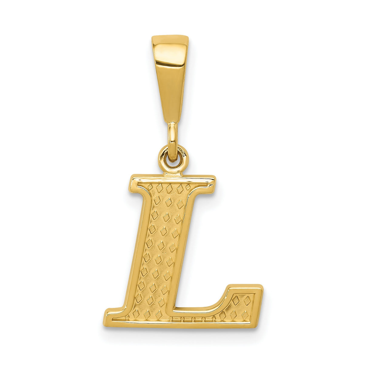 10k Yellow Gold Letter L Pendant, Diamond-Cut Textured Initial Charm for Women or Unisex Wear