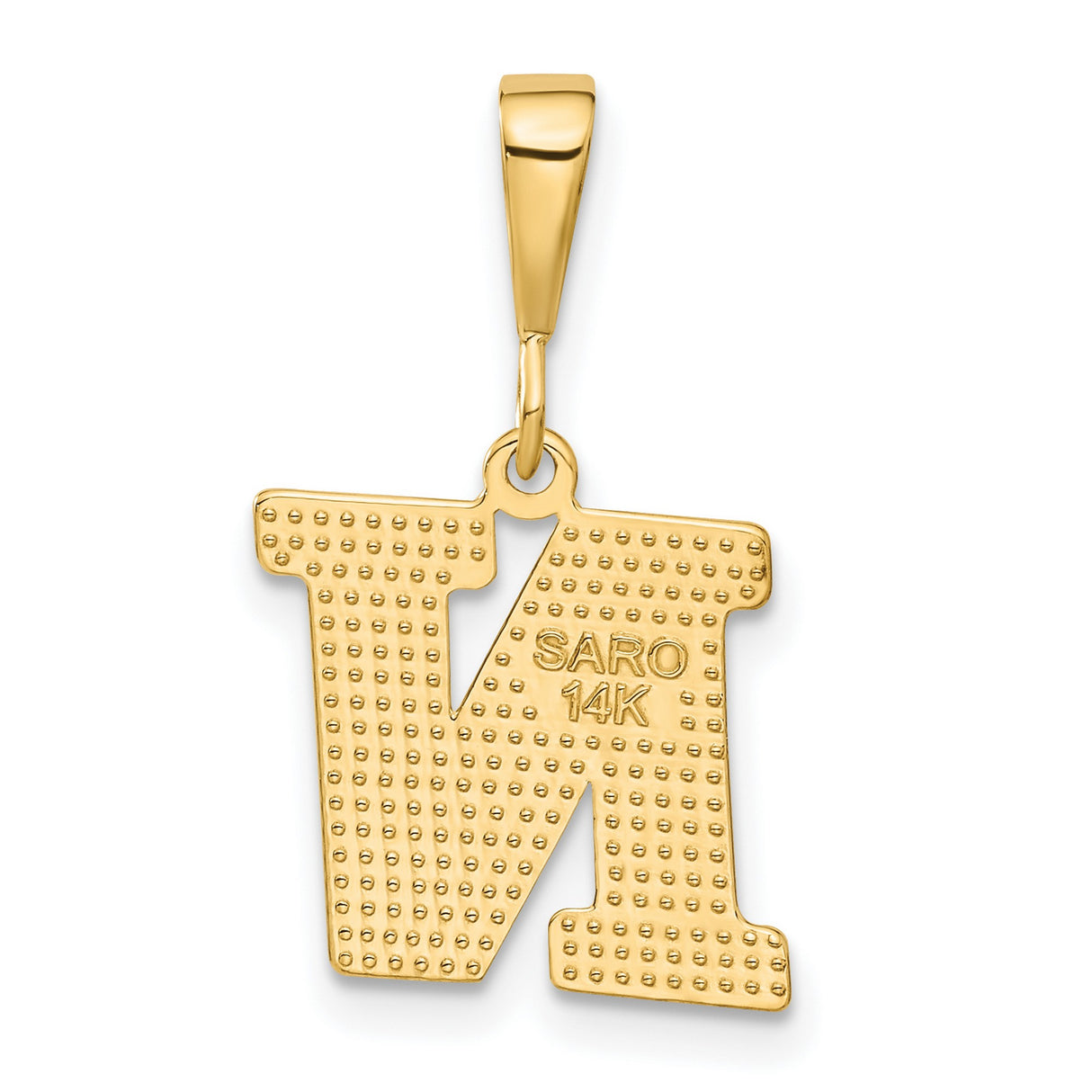 10k Yellow Gold Letter N Pendant, Diamond Cut Textured Design, Polished Bail, Lightweight Charm