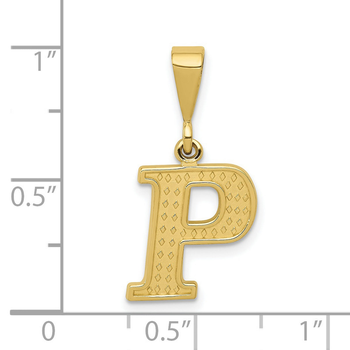 10k Yellow Gold Letter P Pendant with Textured Diamond Cut Design, Initial Charm for Women or Unisex