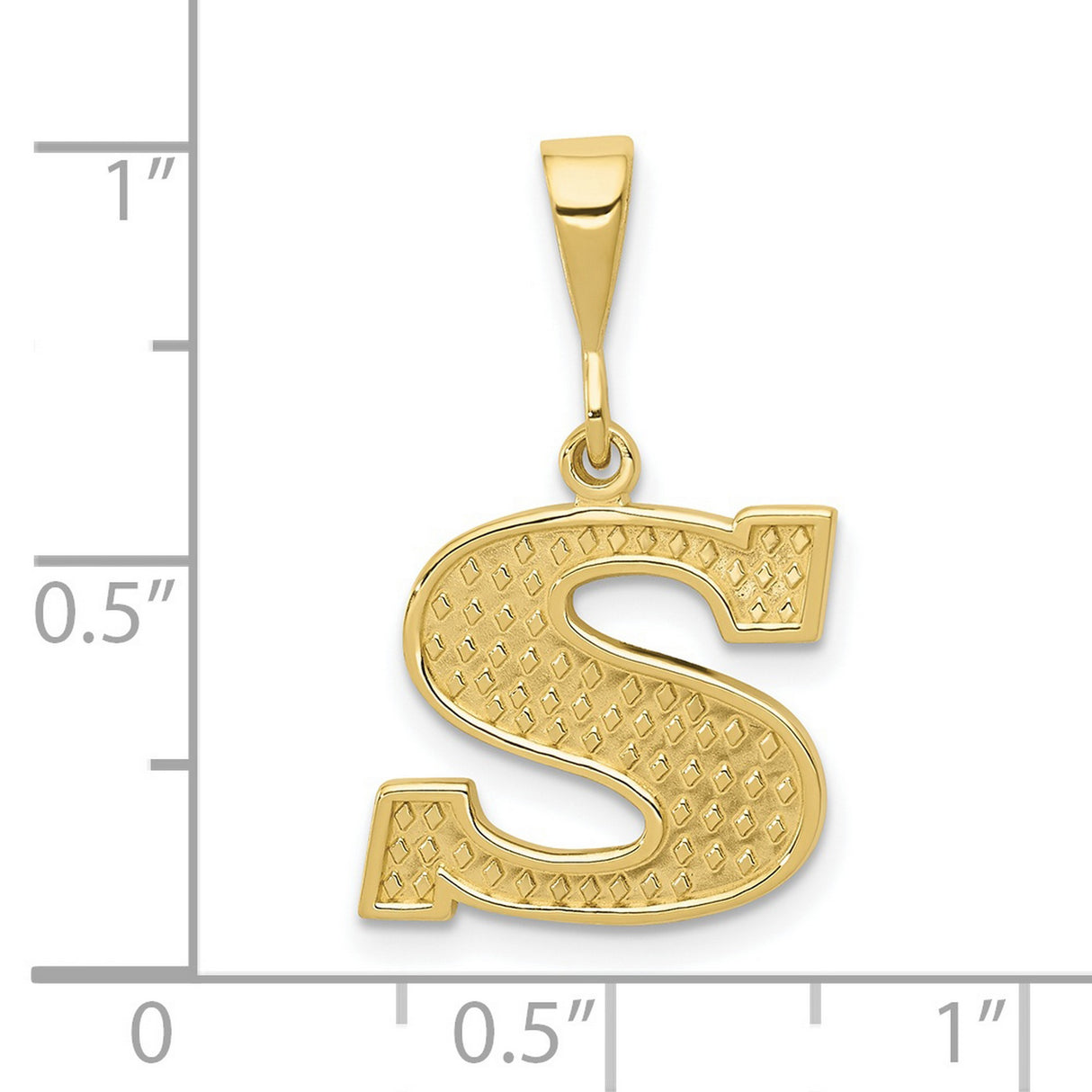 10k Yellow Gold Letter S Pendant, Diamond Cut Initial Charm, Unisex Monogram Jewelry