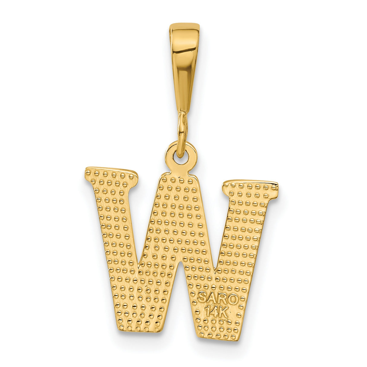10k Yellow Gold Initial Pendant with Diamond Cut Finish, Letter W Charm