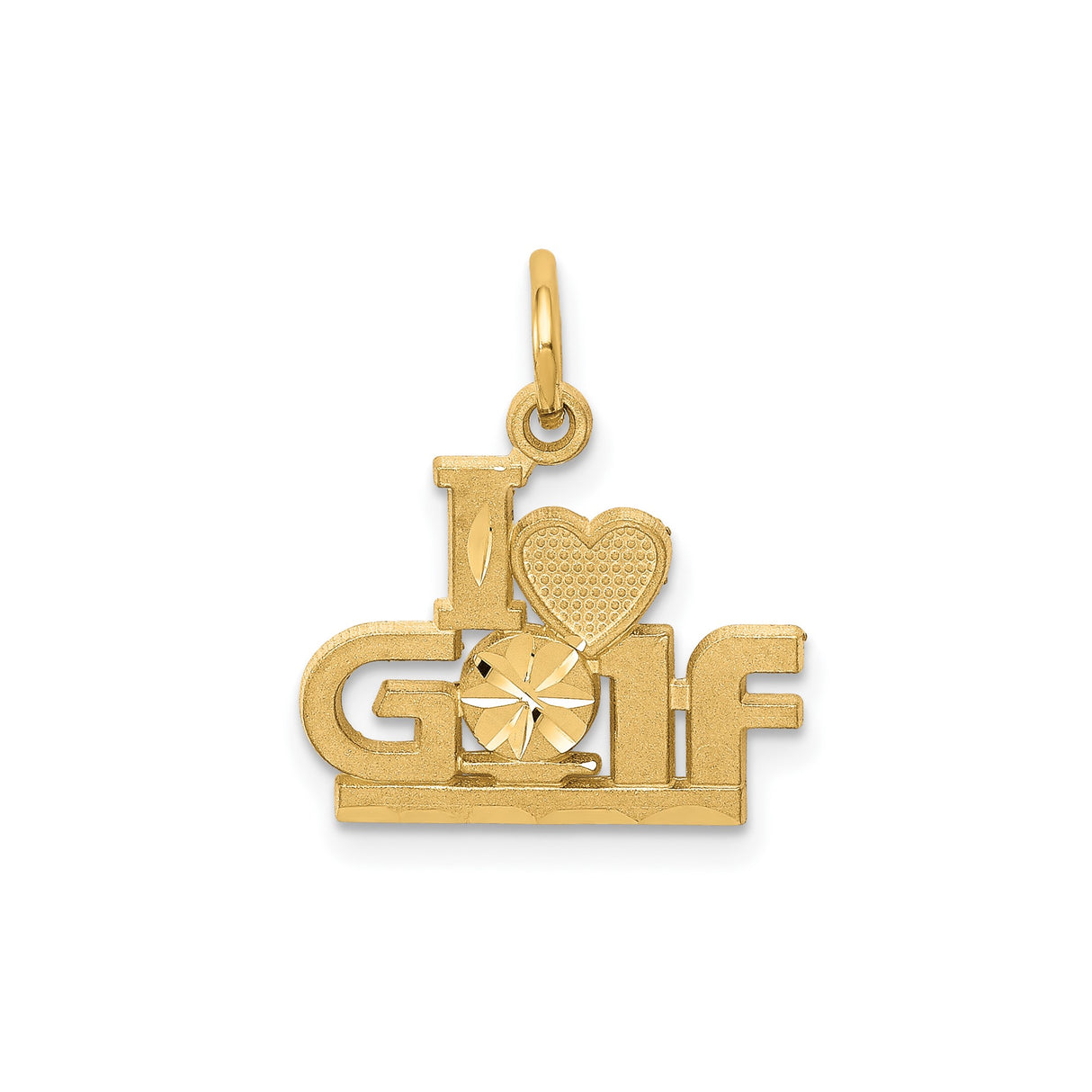 10k Yellow Gold Golf Pendant with Heart and Ball Design, Unisex Sports Charm