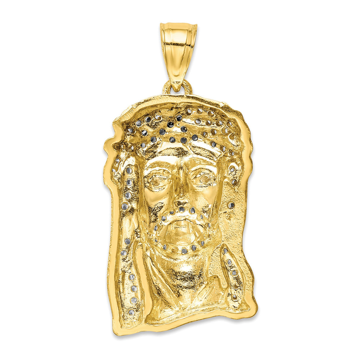 10k Yellow Gold Jesus Face Pendant with Cubic Zirconia, Crown of Thorns Christian Charm for Men