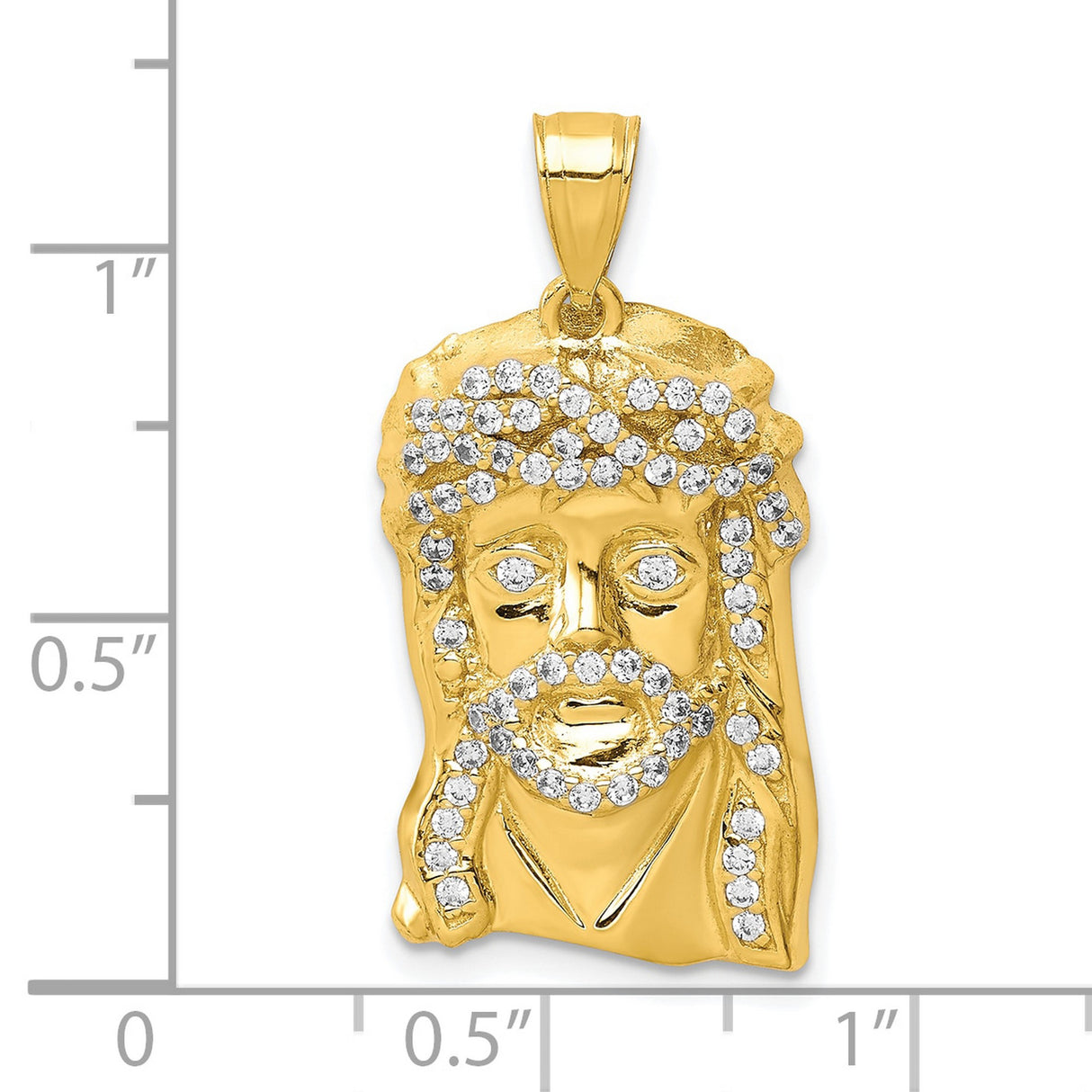 10k Yellow Gold Jesus Face Pendant with Cubic Zirconia, Crown of Thorns Christian Charm for Men