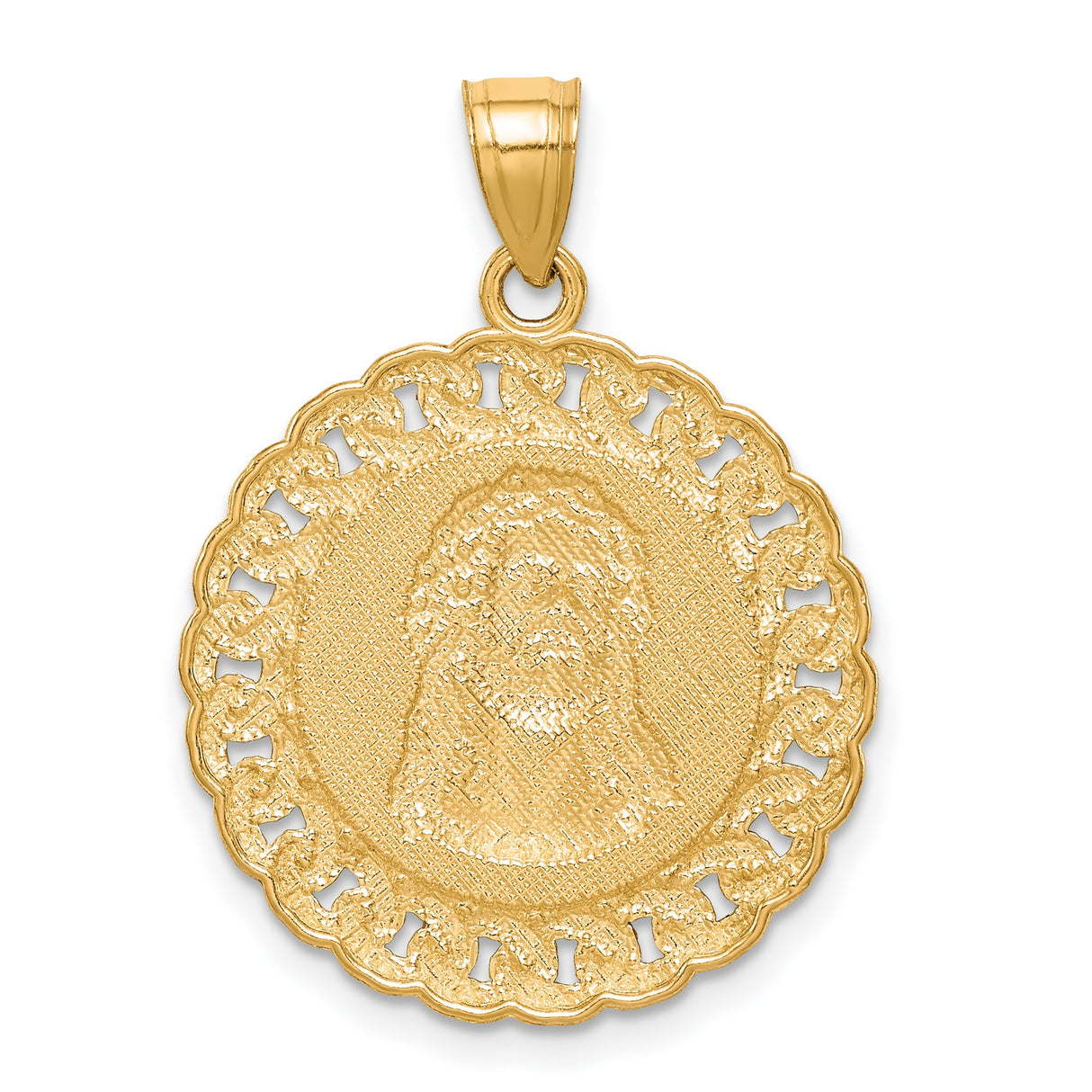 10k Multi-Tone Gold Jesus Pendant with Crown of Thorns and Cuban Link Border
