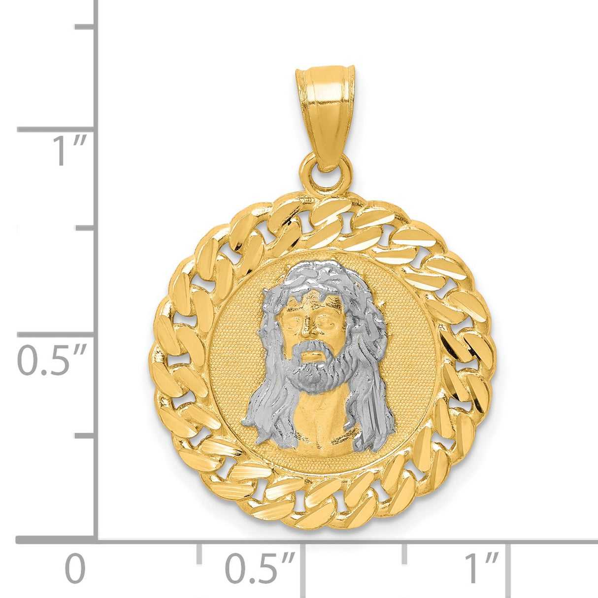 10k Multi-Tone Gold Jesus Pendant with Crown of Thorns and Cuban Link Border