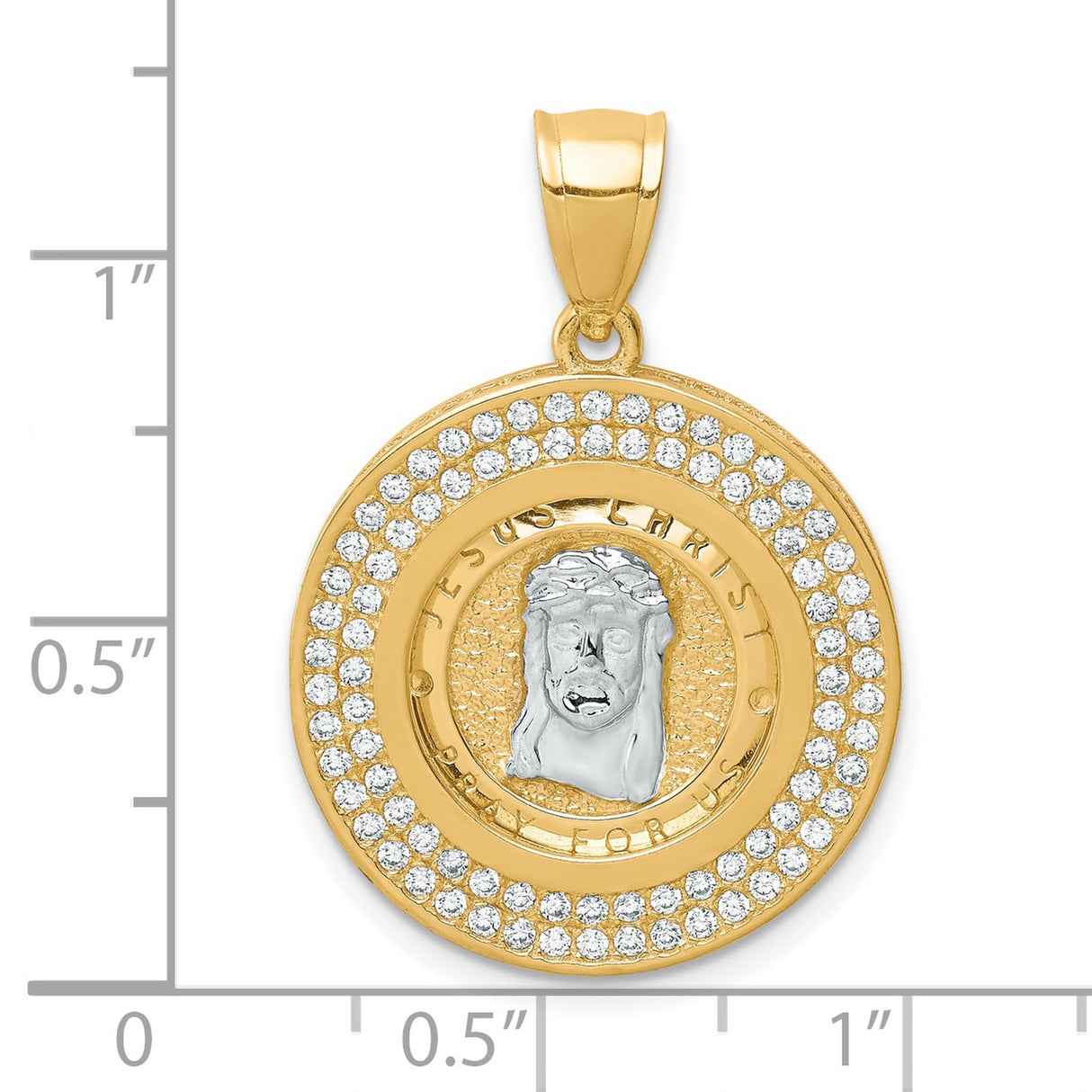 10k Multi-Tone Gold Jesus Face Pendant with Cubic Zirconia, Religious Christian Medallion for Men