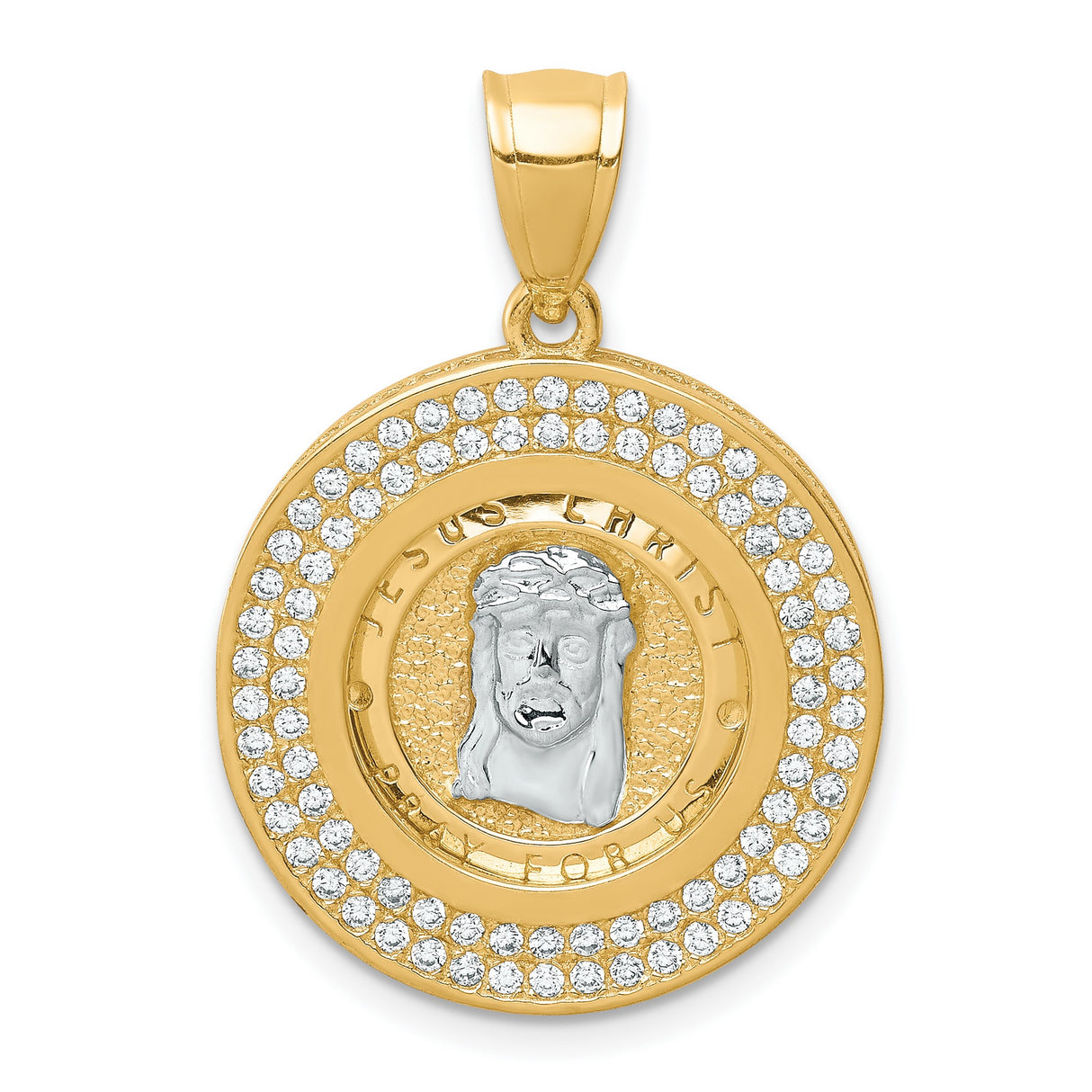 10k Multi-Tone Gold Jesus Face Pendant with Cubic Zirconia, Religious Christian Medallion for Men