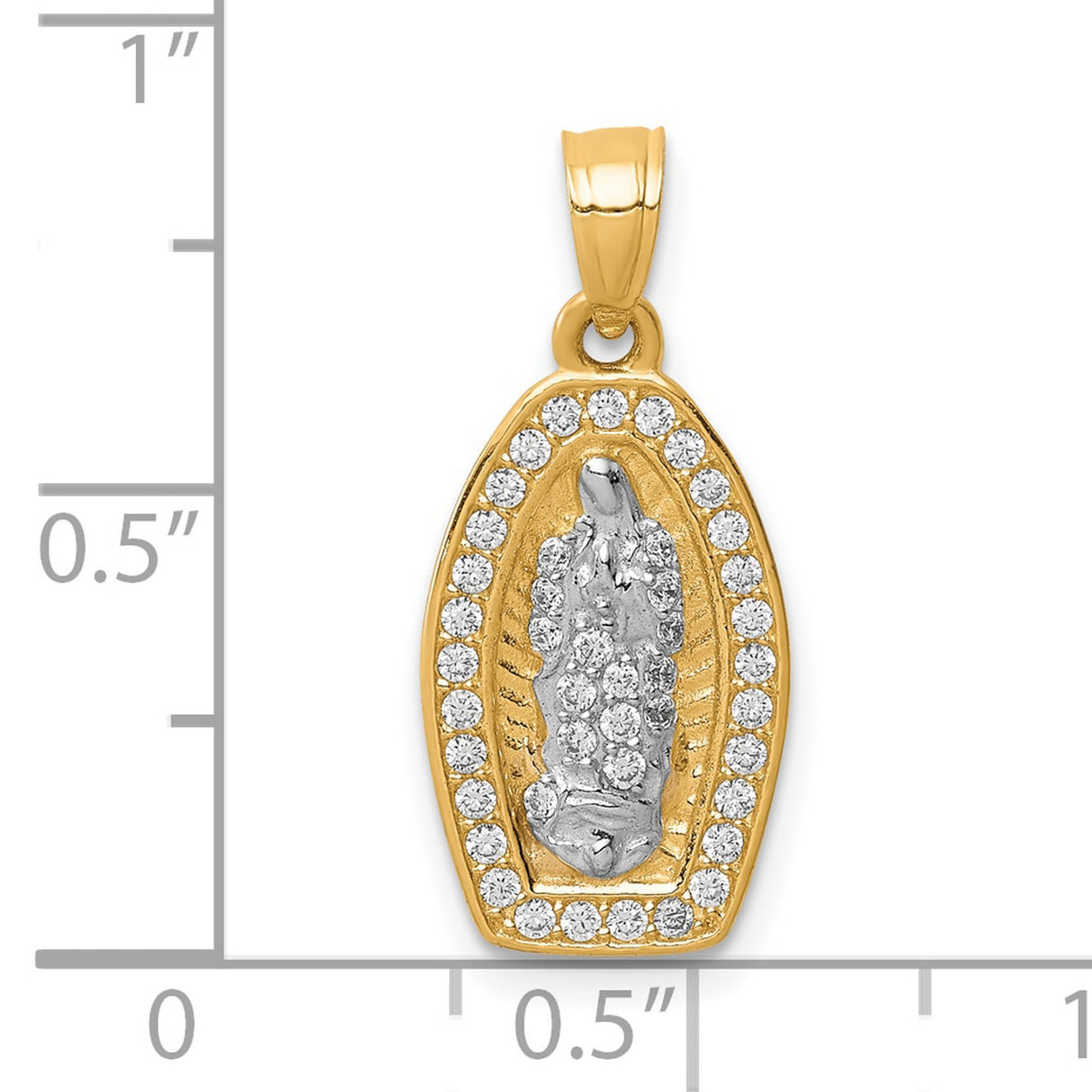 10k Multi-Tone Gold Virgin Mary Pendant with Cubic Zirconia, Our Lady of Guadalupe Medallion