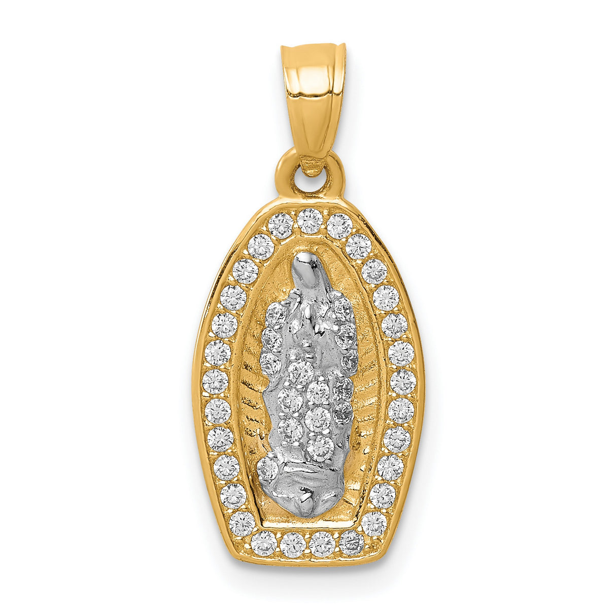 10k Multi-Tone Gold Virgin Mary Pendant with Cubic Zirconia, Our Lady of Guadalupe Medallion