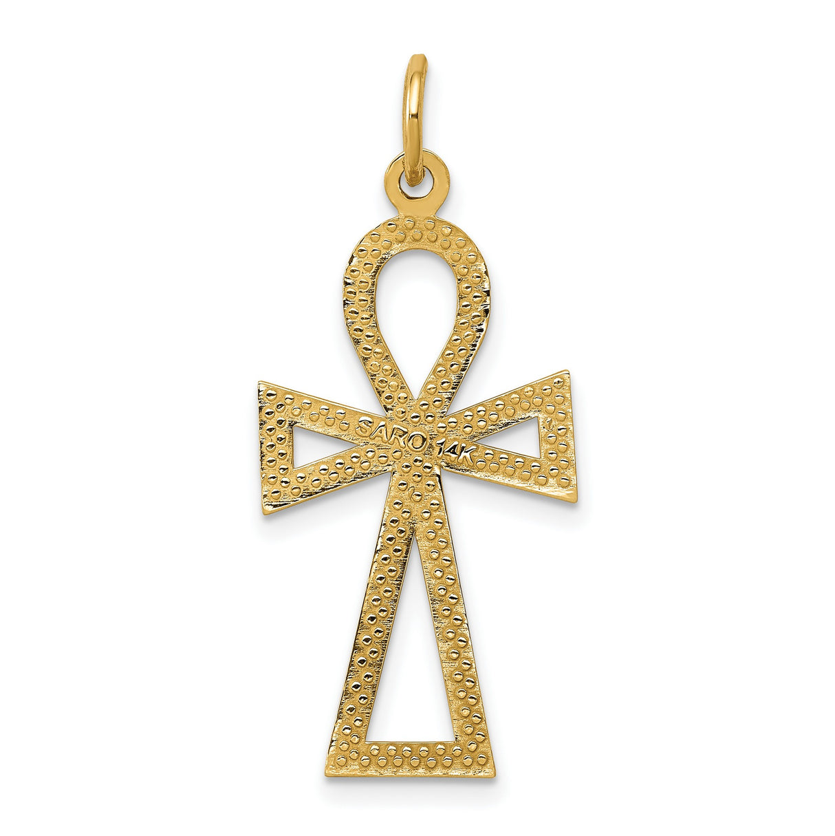 10k Yellow Gold Ankh Cross Pendant with Beaded Border and Openwork Design