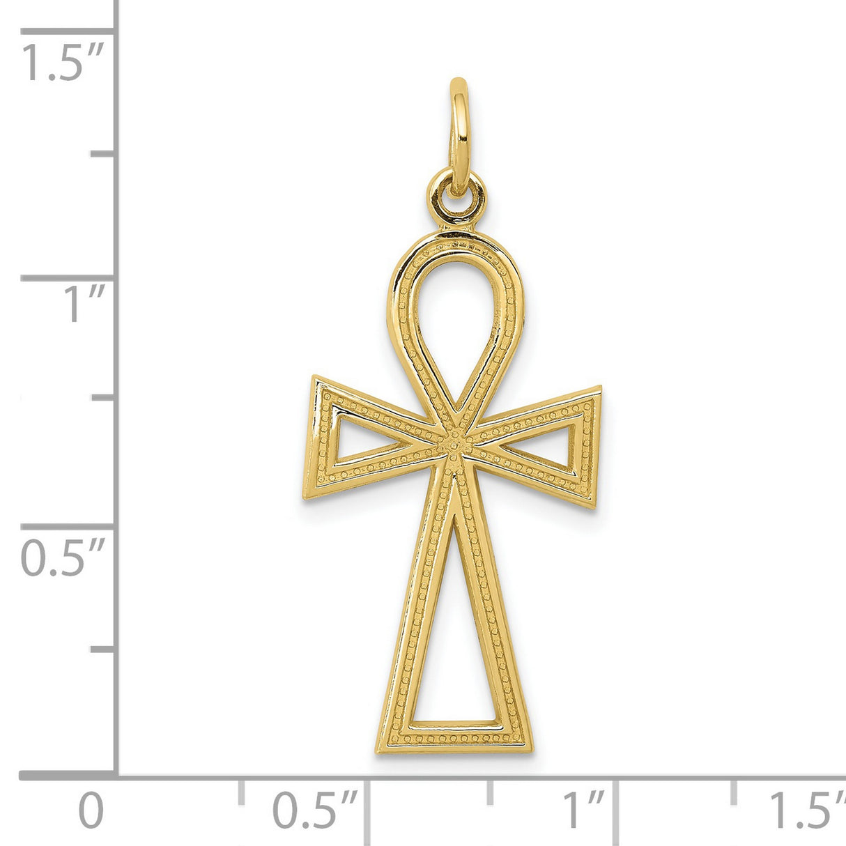 10k Yellow Gold Ankh Cross Pendant with Beaded Border and Openwork Design