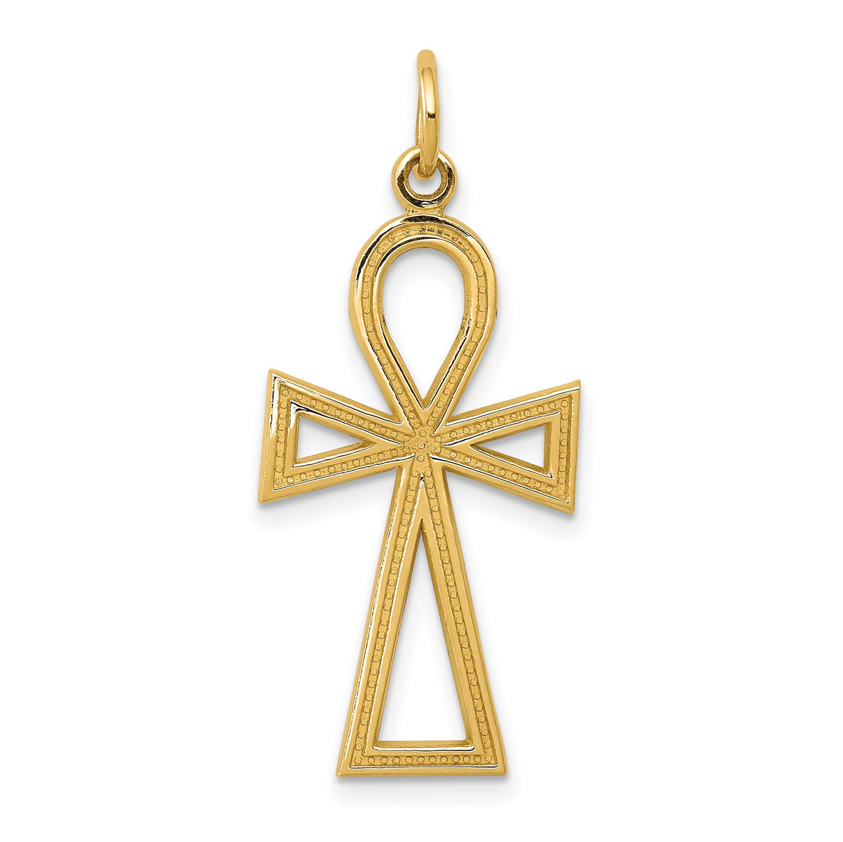 10k Yellow Gold Ankh Cross Pendant with Beaded Border and Openwork Design