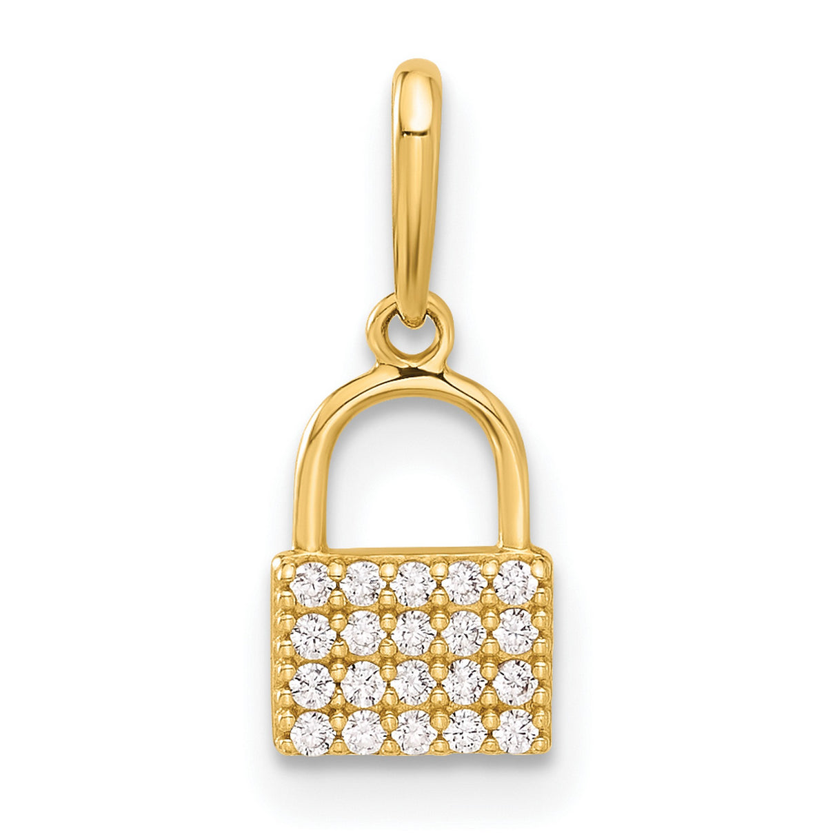 10k Yellow Gold Padlock Charm Pendant with Cubic Zirconia, Romantic Lock Design for Women