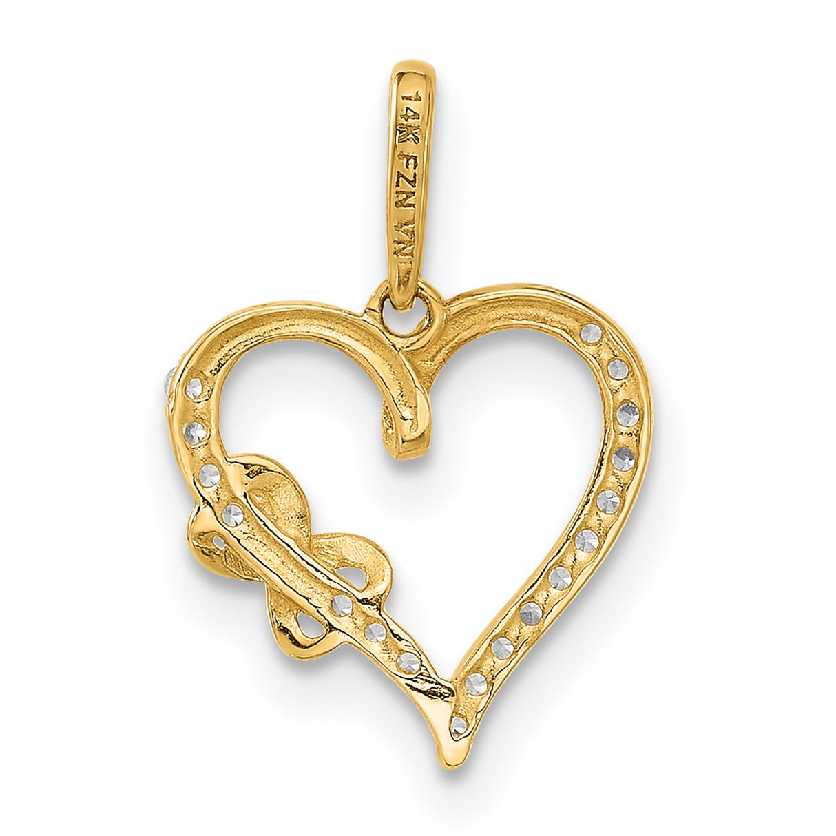 10k Yellow Gold Heart Pendant with Infinity Loop and White Stones, Romantic Curved Design for Women