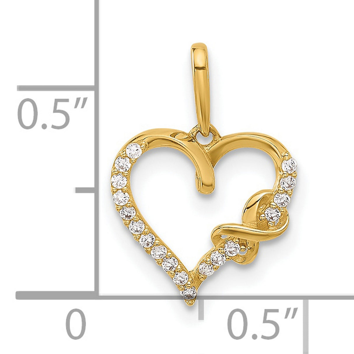 10k Yellow Gold Heart Pendant with Infinity Loop and White Stones, Romantic Curved Design for Women
