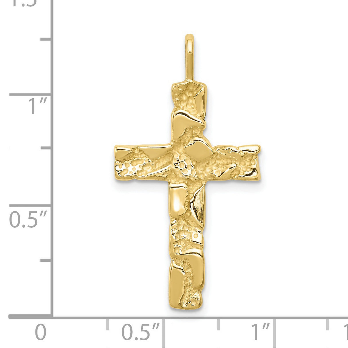10k Yellow Gold Cross Pendant with Nugget Texture, Religious Style for Men and Women
