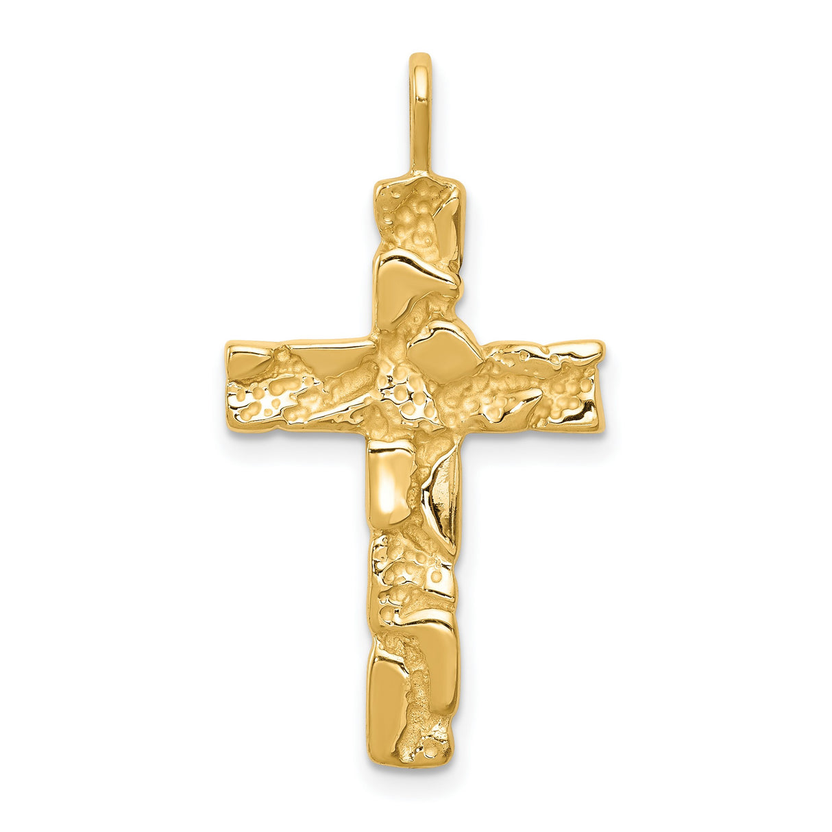 10k Yellow Gold Cross Pendant with Nugget Texture, Religious Style for Men and Women