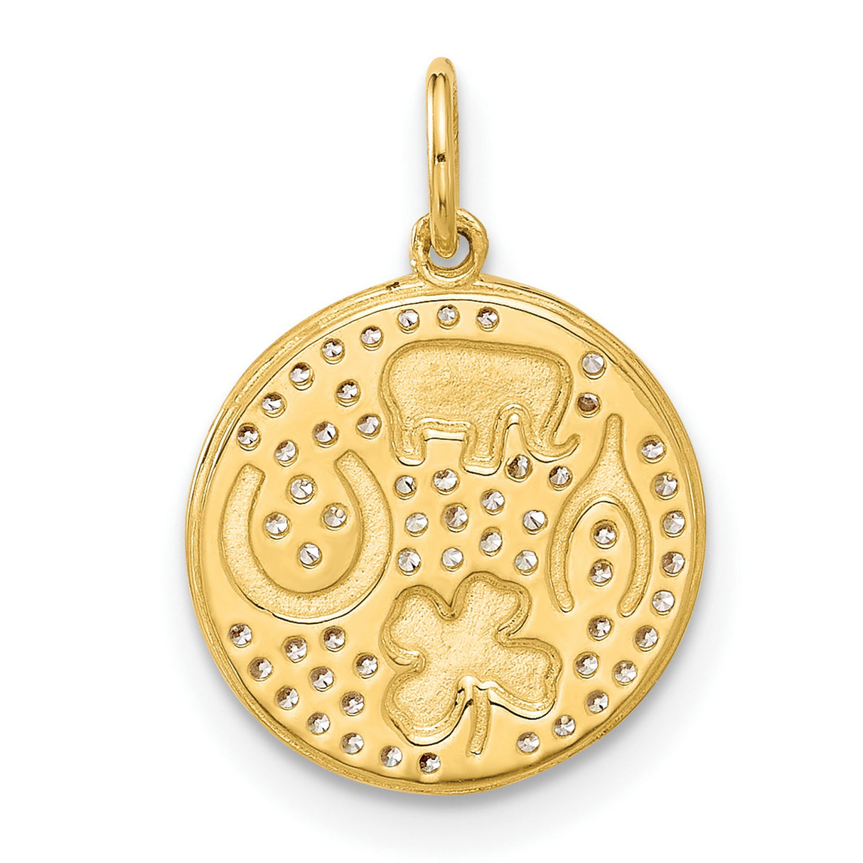 10k Yellow Gold Pendant with Diamond Accents, Elephant, Horseshoe, Clover, Wishbone Charms