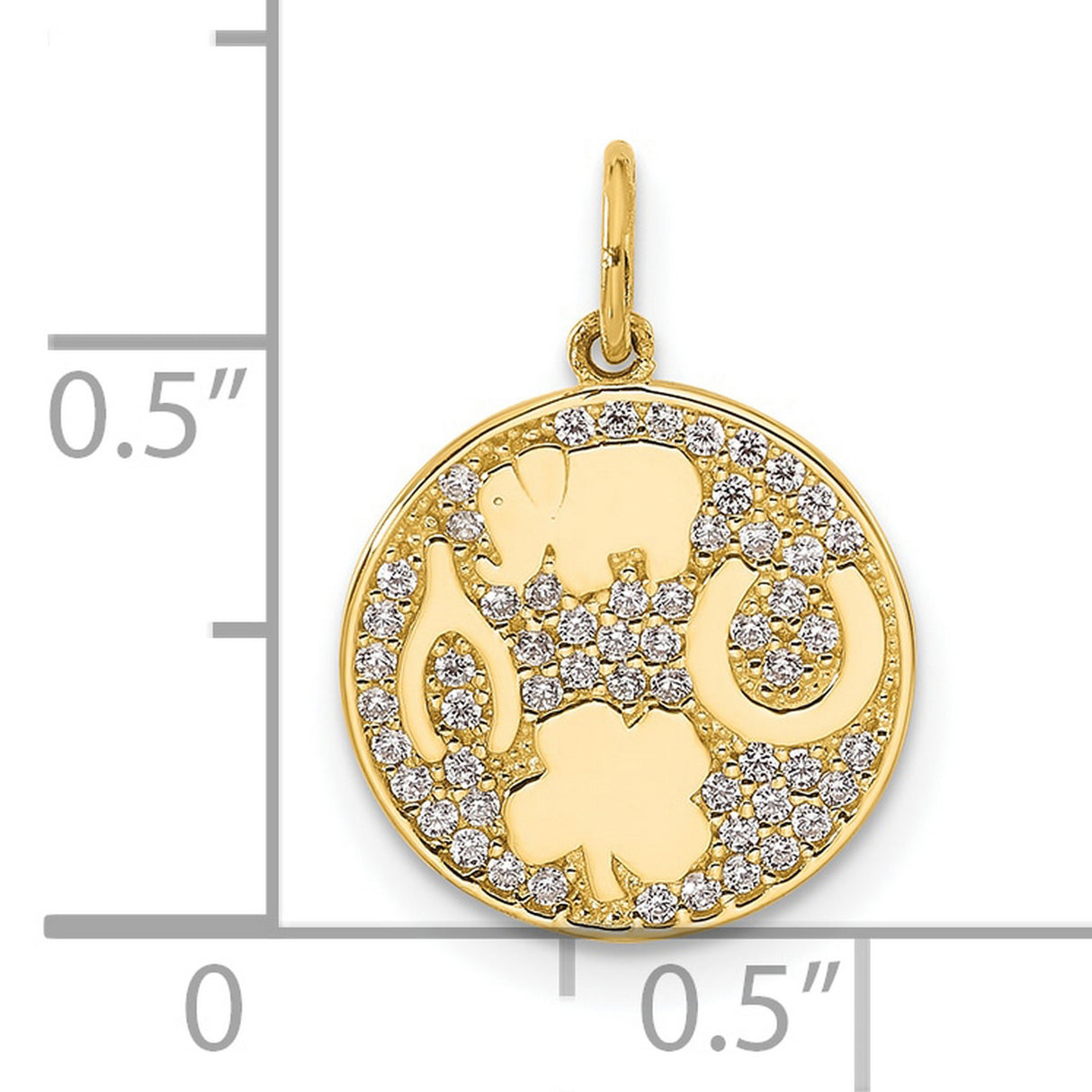 10k Yellow Gold Pendant with Diamond Accents, Elephant, Horseshoe, Clover, Wishbone Charms