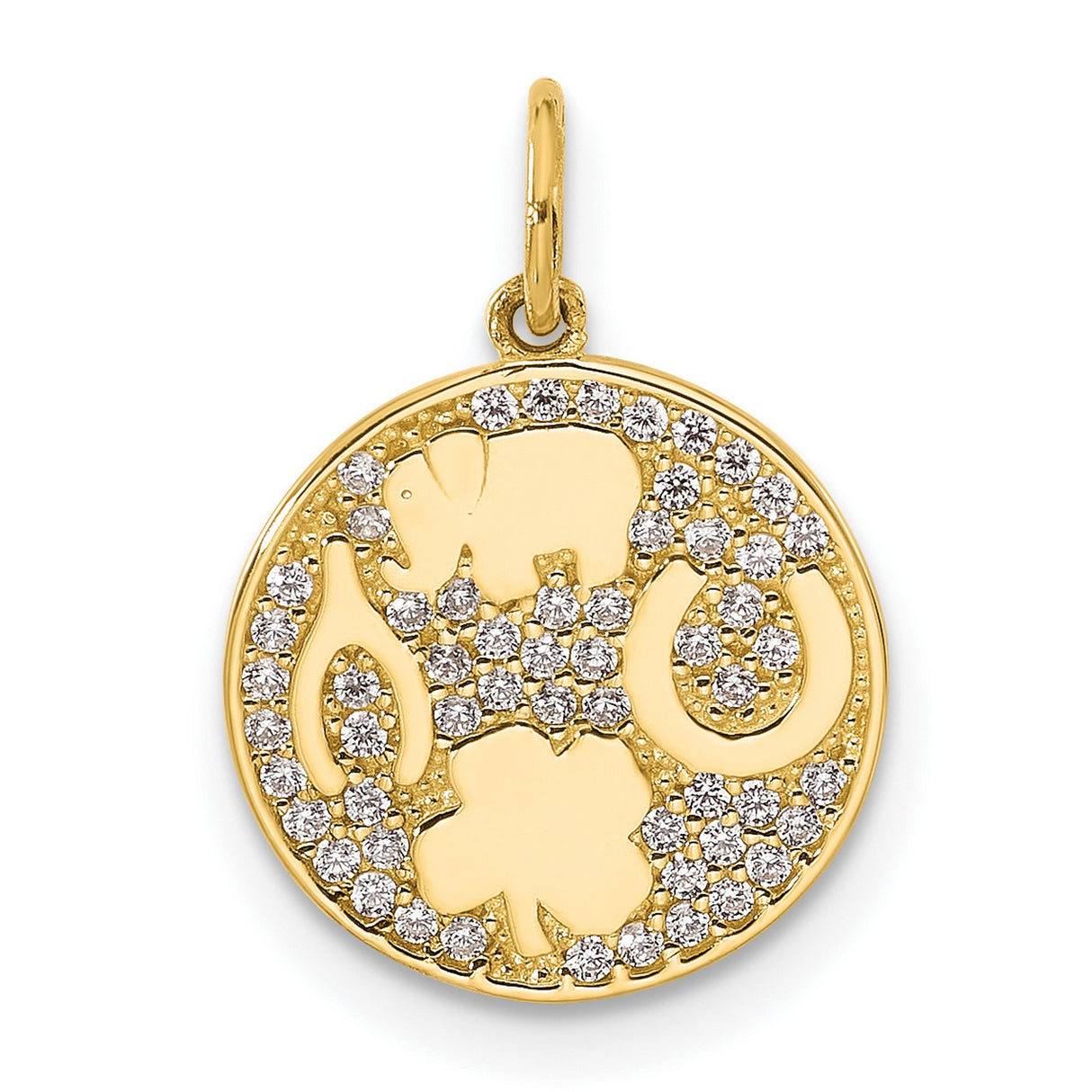 10k Yellow Gold Pendant with Diamond Accents, Elephant, Horseshoe, Clover, Wishbone Charms