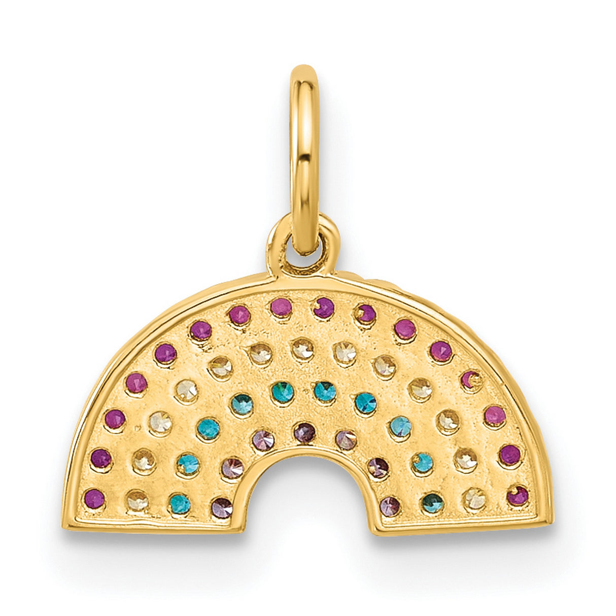 10k Yellow Gold Rainbow Pendant Charm with Multicolor Gemstone Accents, Symbolic Jewelry for Women