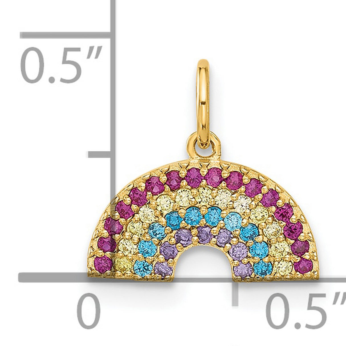 10k Yellow Gold Rainbow Pendant Charm with Multicolor Gemstone Accents, Symbolic Jewelry for Women