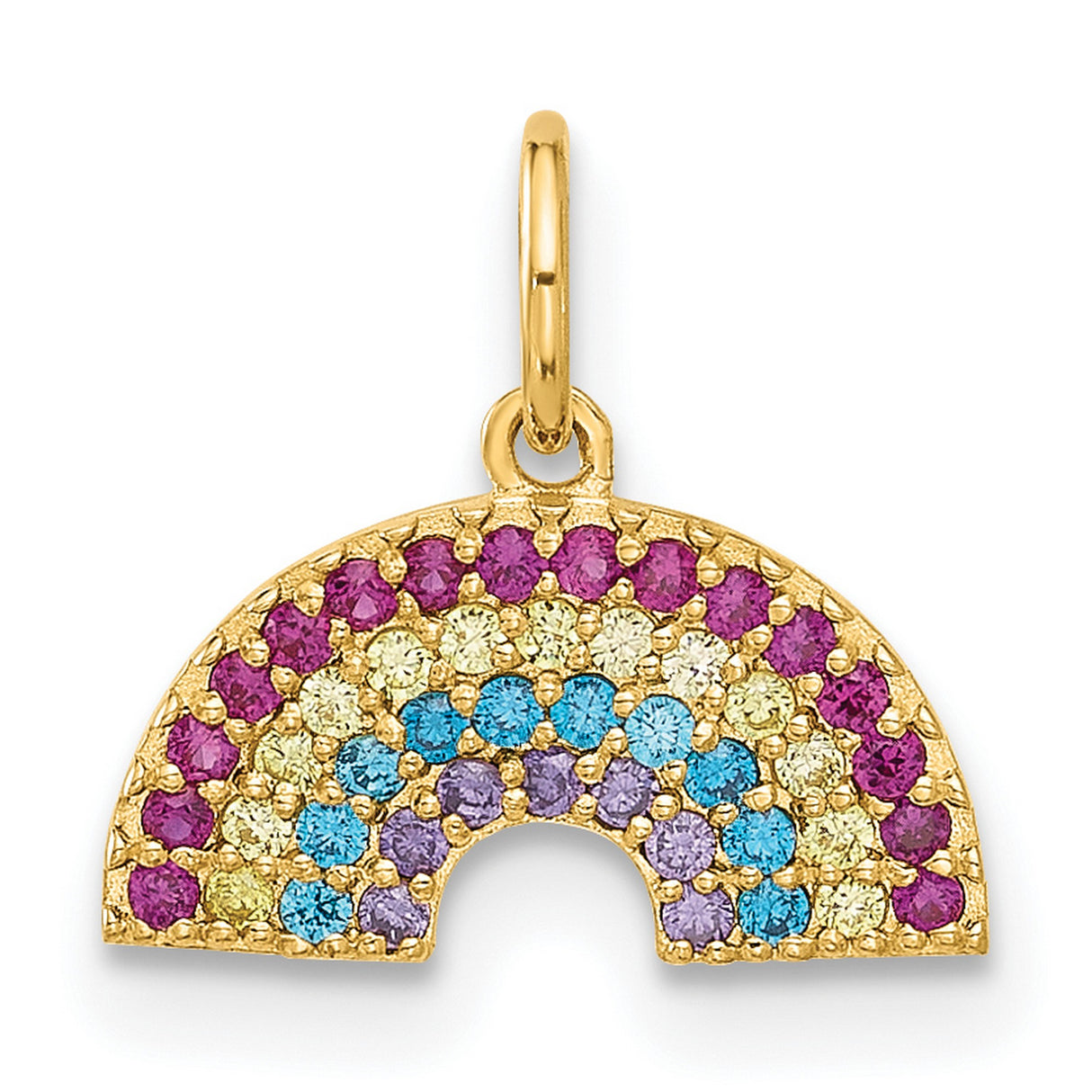 10k Yellow Gold Rainbow Pendant Charm with Multicolor Gemstone Accents, Symbolic Jewelry for Women