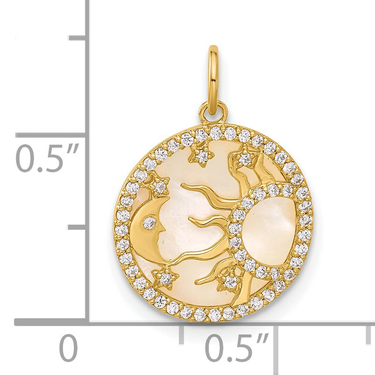 10k Yellow Gold Sun and Moon Pendant with Cubic Zirconia, Celestial Charm for Women