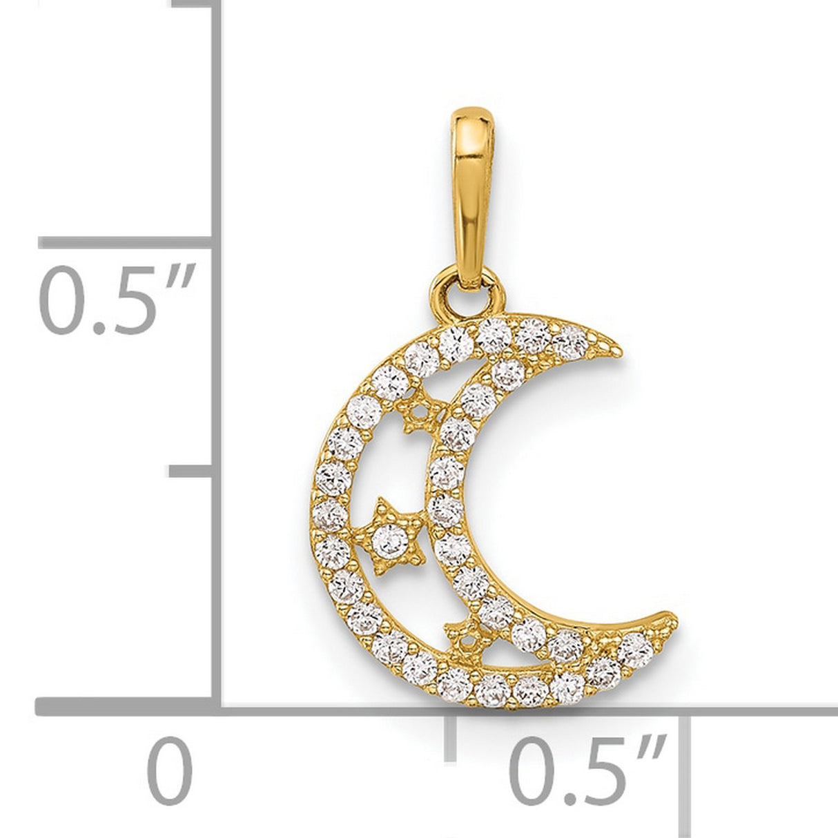 10k Yellow Gold Crescent Moon Pendant with White Stones and Star Accents, Celestial Jewelry for Women