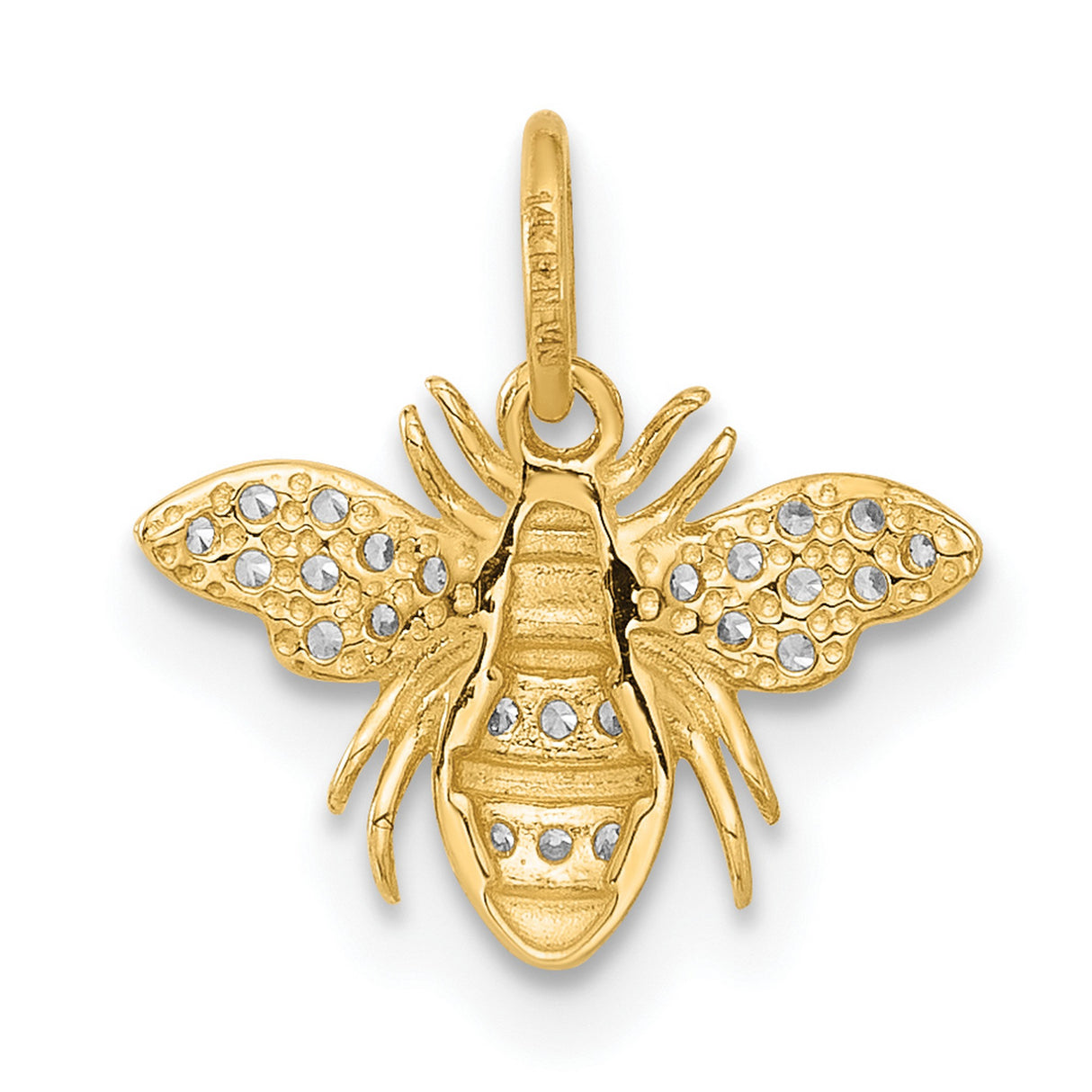 10k Yellow Gold Bee Pendant with Cubic Zirconia, Nature-Inspired Charm for Women