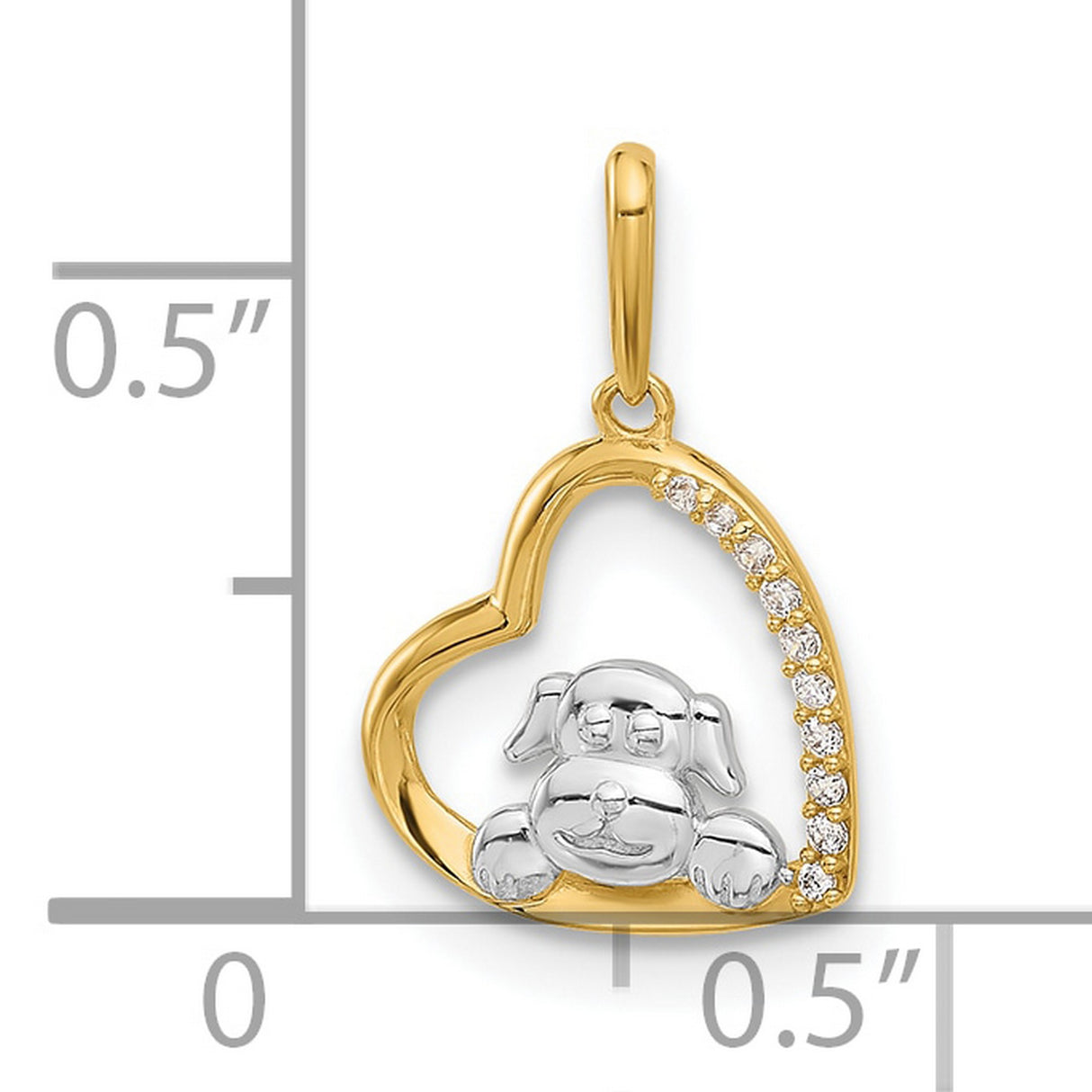 10k Multi-Tone Gold Dog Heart Pendant with Cubic Zirconia, Pet Memorial Charm