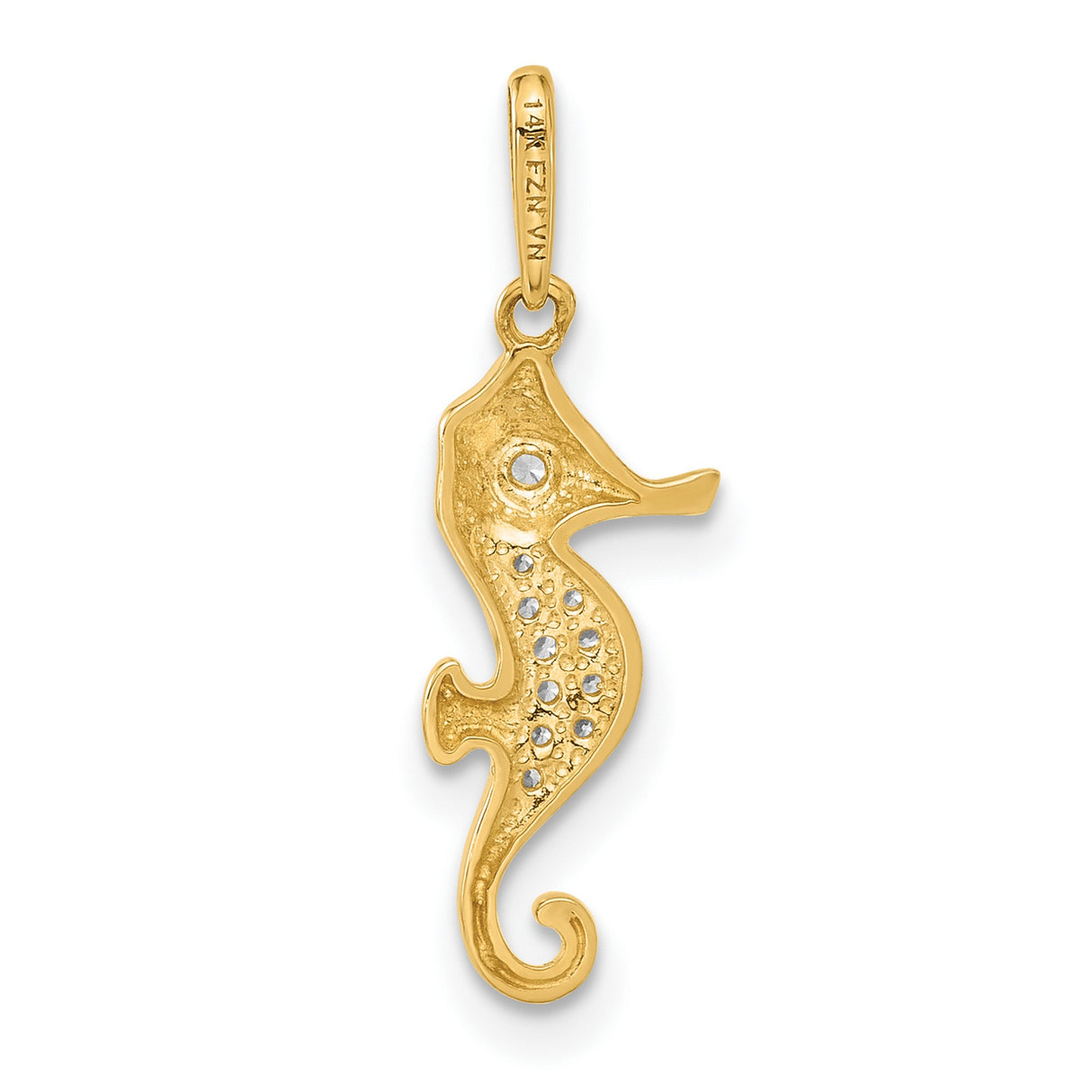 10k Yellow Gold Seahorse Pendant with Clear Accent Stones, Nautical Ocean Animal Theme