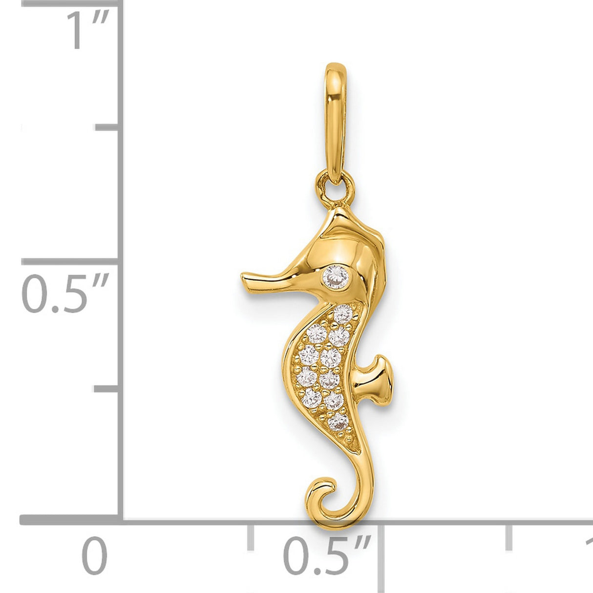 10k Yellow Gold Seahorse Pendant with Clear Accent Stones, Nautical Ocean Animal Theme