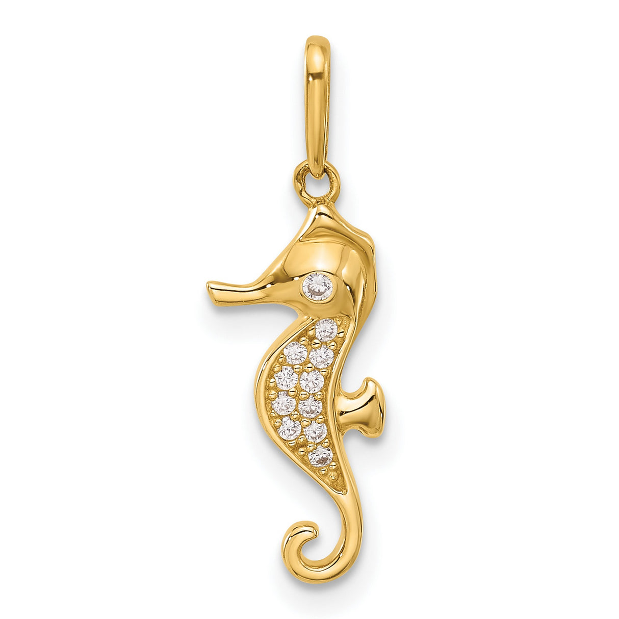 10k Yellow Gold Seahorse Pendant with Clear Accent Stones, Nautical Ocean Animal Theme