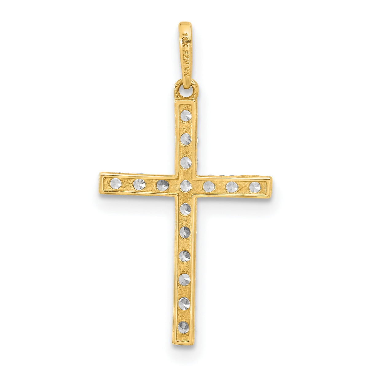 10k Yellow Gold Latin Cross Pendant with Polished Cubic Zirconia , Unisex Religious Jewelry