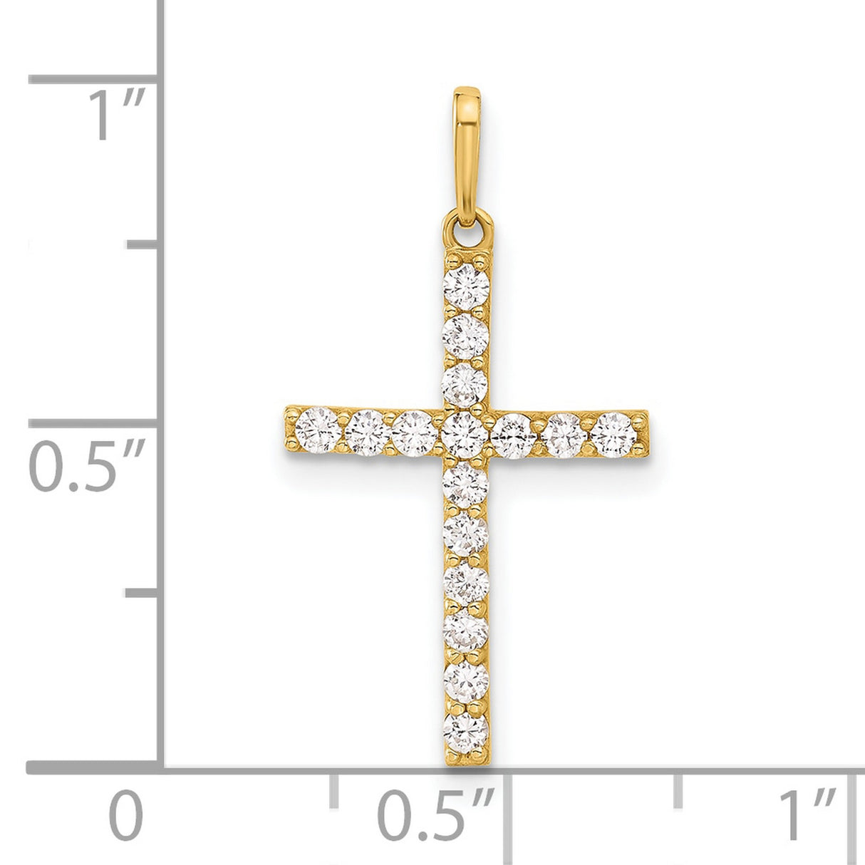 10k Yellow Gold Latin Cross Pendant with Polished Cubic Zirconia , Unisex Religious Jewelry