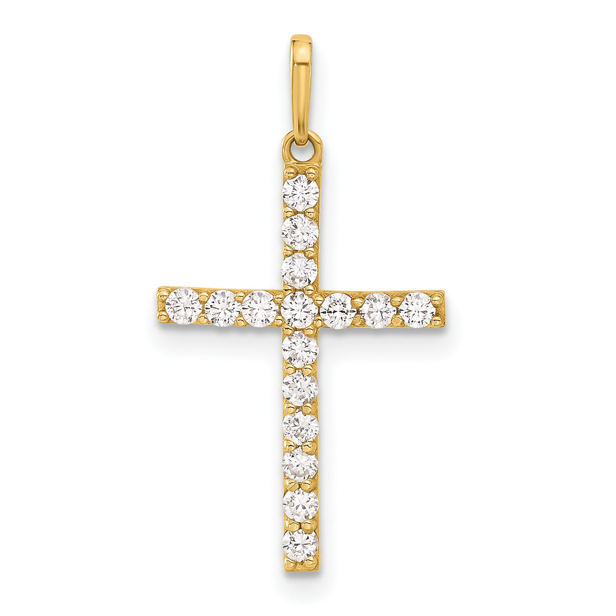 10k Yellow Gold Latin Cross Pendant with Polished Cubic Zirconia , Unisex Religious Jewelry