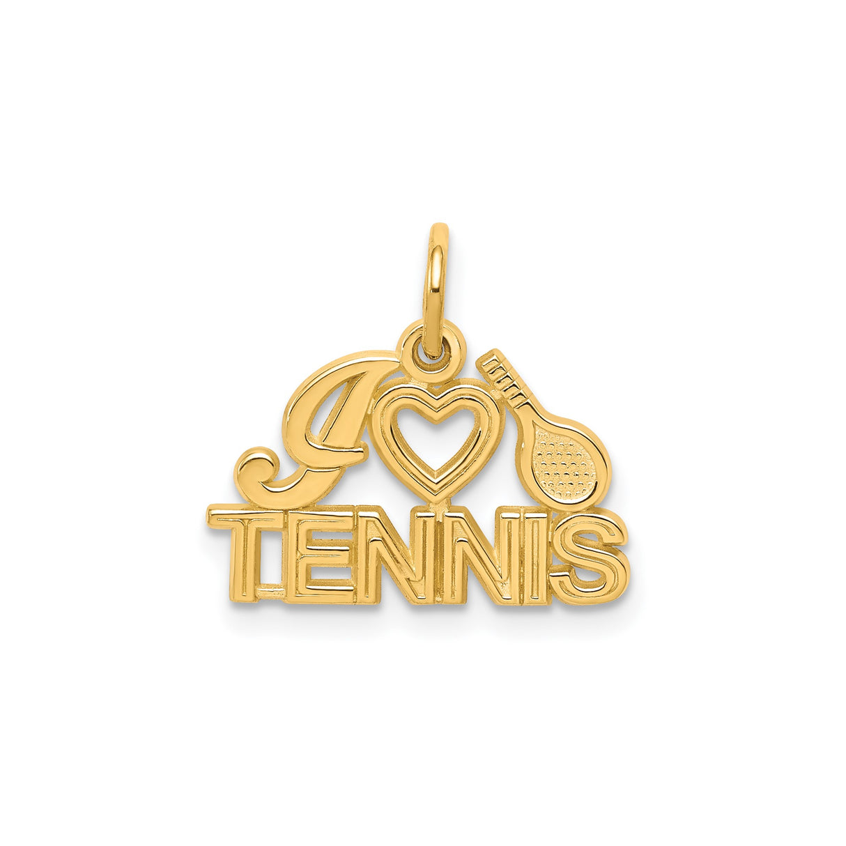 10k Yellow Gold Tennis Racquet Heart Pendant, Sporty Charm for Women or Unisex Wear
