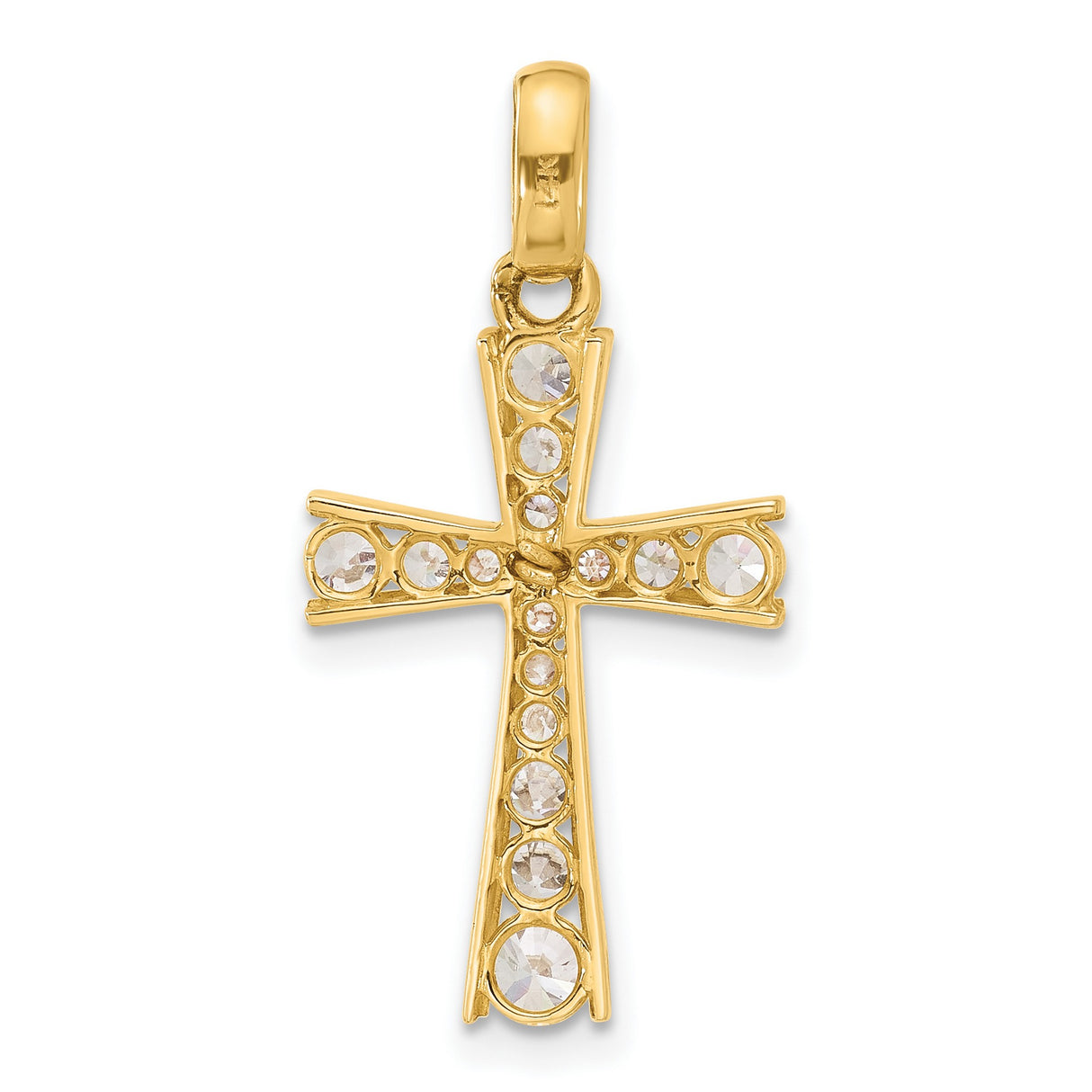 10k Yellow Gold Latin Cross Pendant with Cubic Zirconia, Polished Religious Jewelry for Men and Women